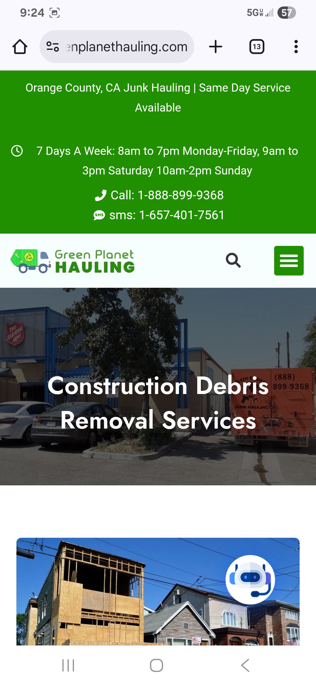 Construction debris removal
